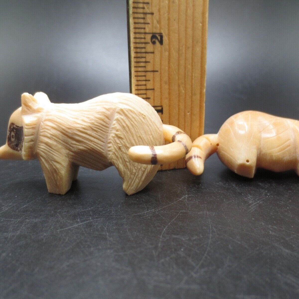 VTG Set of 2 Hand Carved Painted Stone Resin Raccoon Miniature Figurines