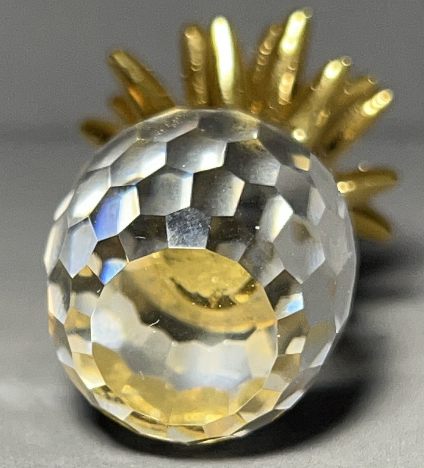 Miniature Crystal Pineapple Figurine Miniature Gold Tone Leaves 1.75 inch Tall