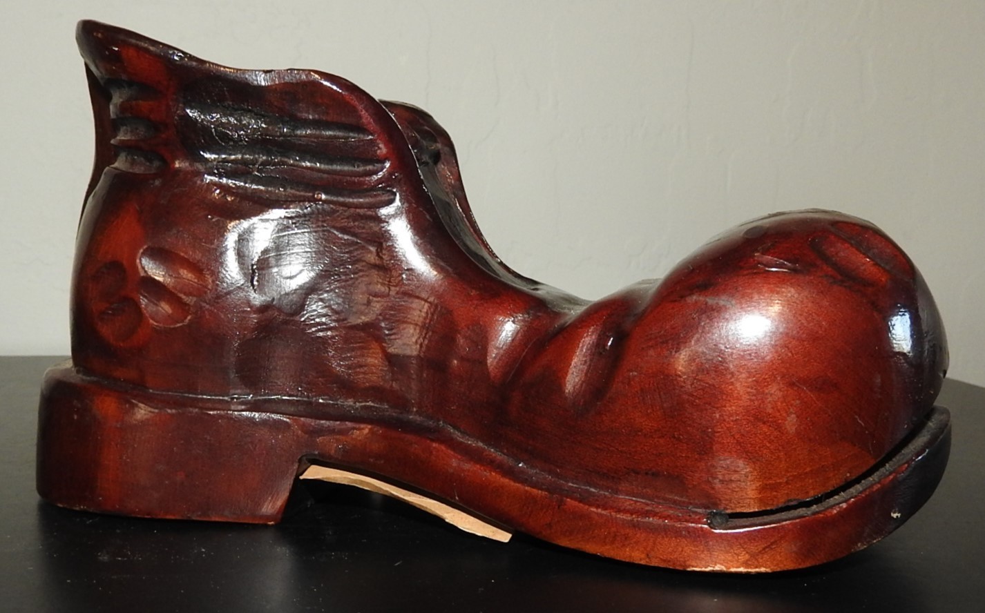 Vintage Hand Carved Detailed Wooden Shoe From Romania Hobo Boot Folk Art w/Tag