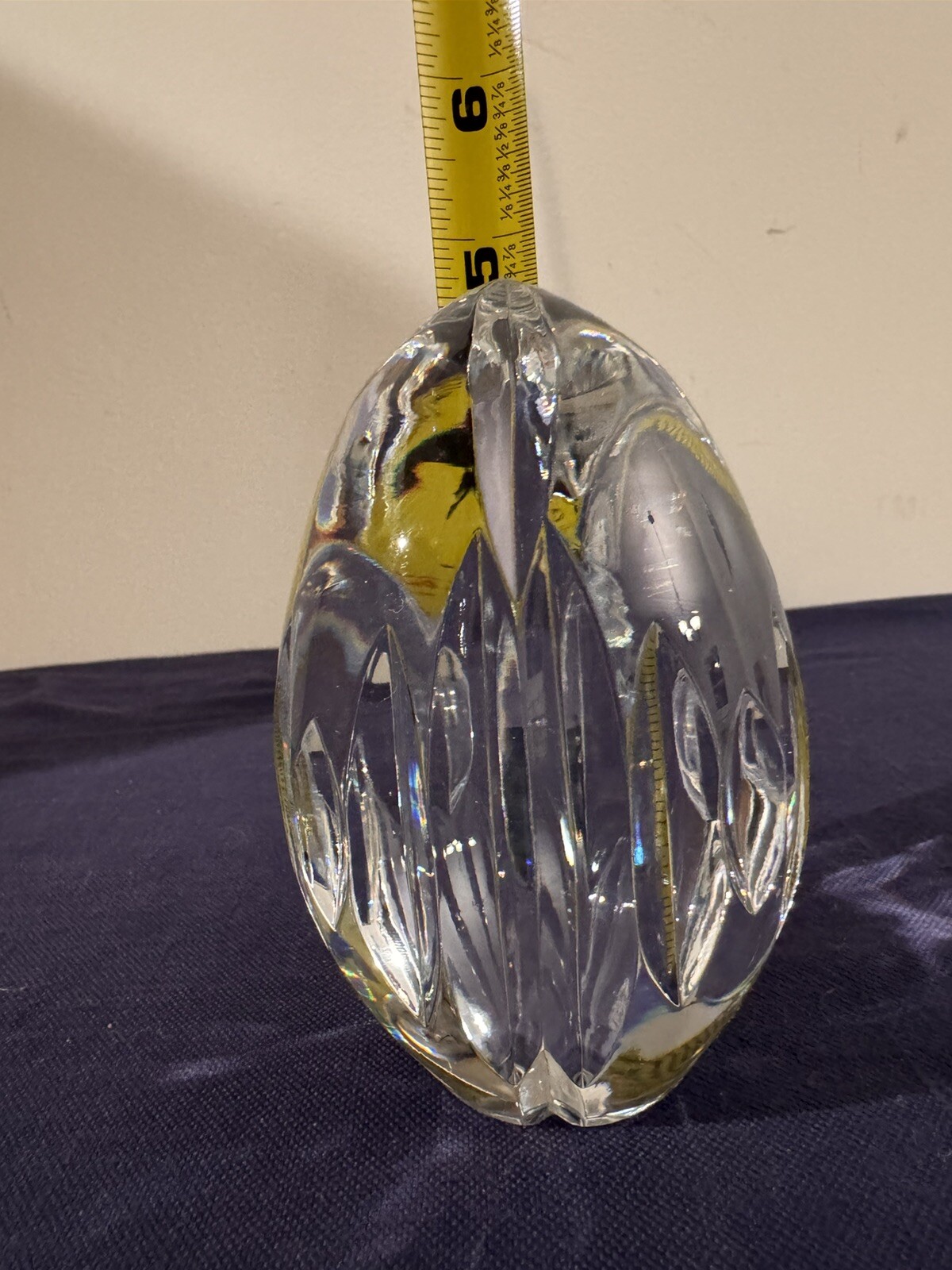 Solid Cut Glass Egg Shaped Paper Weight Heavy 2+ pounds