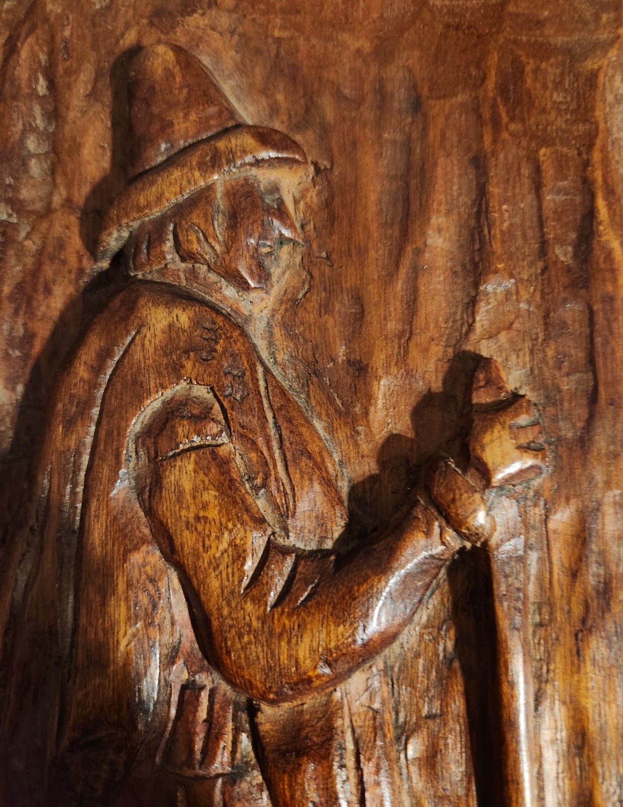 Vtg Chilean Folk Art Hand Carved Shephard Wooden Bas Relief “Chile” Wall Plaque