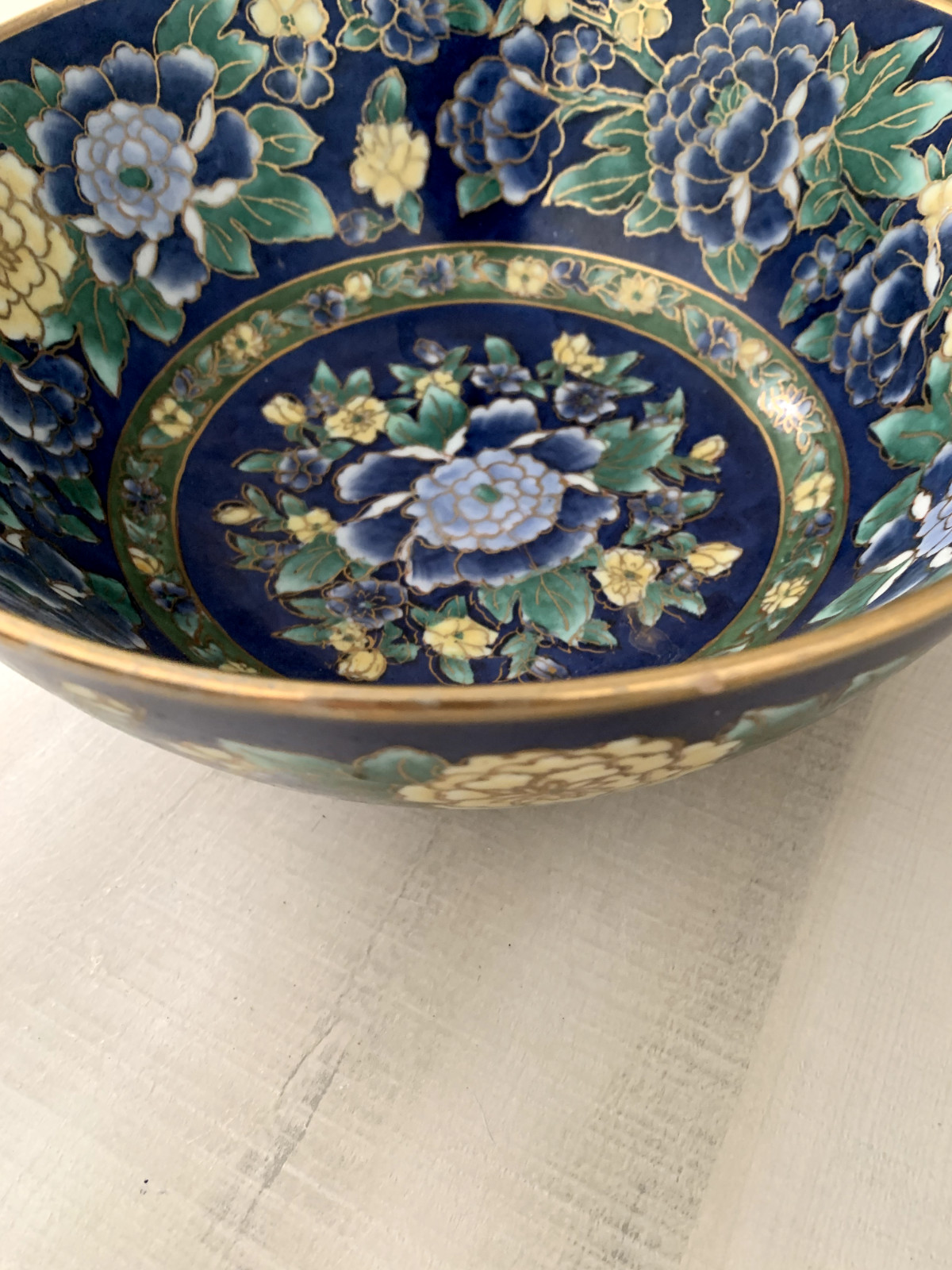 Vintage Andrea by Sadek Bowl Blue Floral 10” Diameter 5” Tall Great Condition