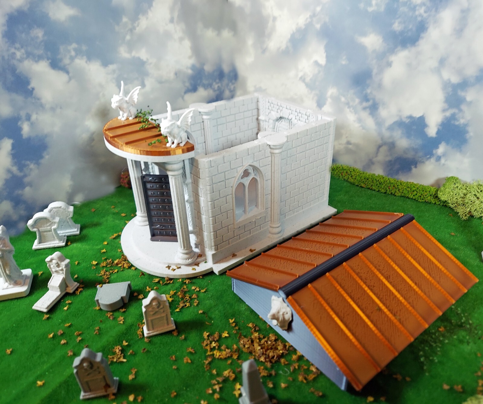 3d printed crypt. 1:24 scale (half scale) fine detail in four colors with coffin