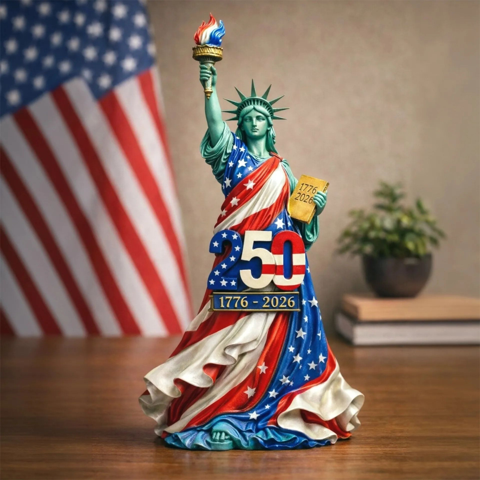 The Statue of Liberty commemorates the 250th anniversary of the founding of the