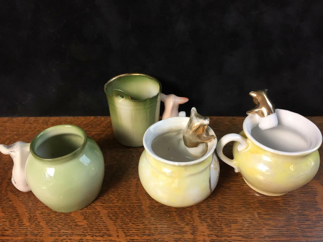 Lot of 4 Antique German Fairing China Porcelain Figurines Pigs Michigan Souvenir