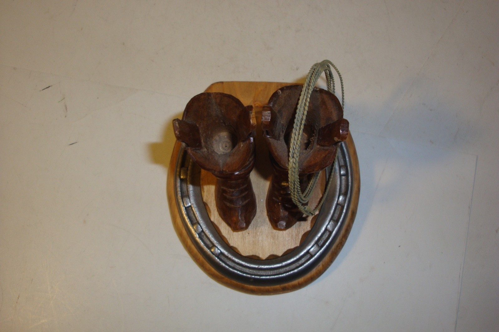 2012 J.L.Fritch wood carving cowboy boots and rope signed dated
