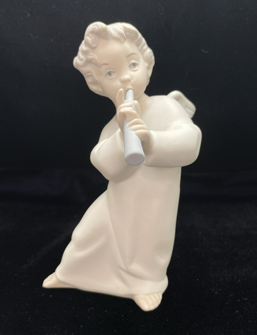 Lladro Angel Boy With Flute Matte Finish 6” Tall Christmas Figure VTG Porcelain