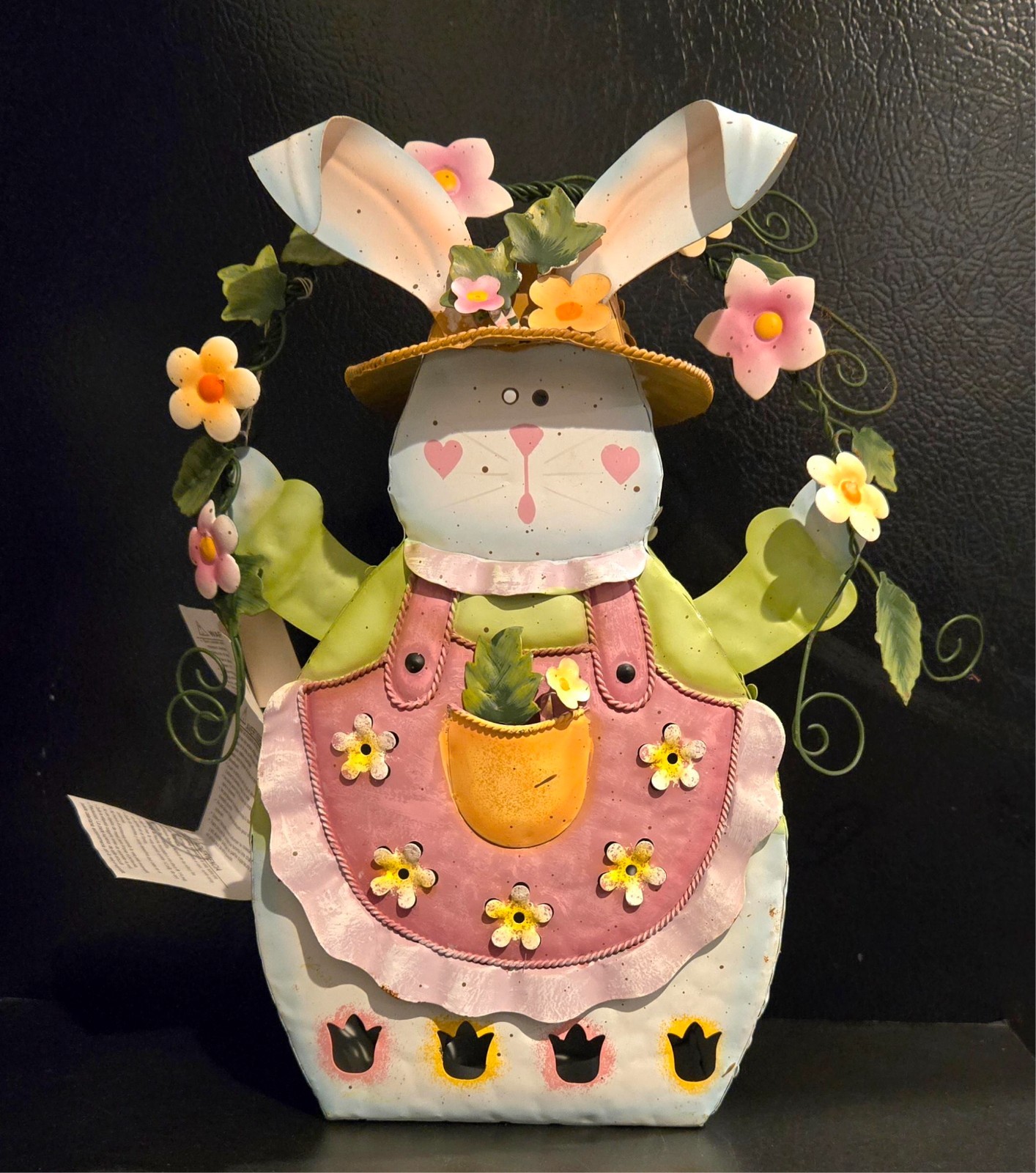 Vintage 90s Home Interior Metal Bunny Lantern w/Glass Votive Spring/Easter #1649