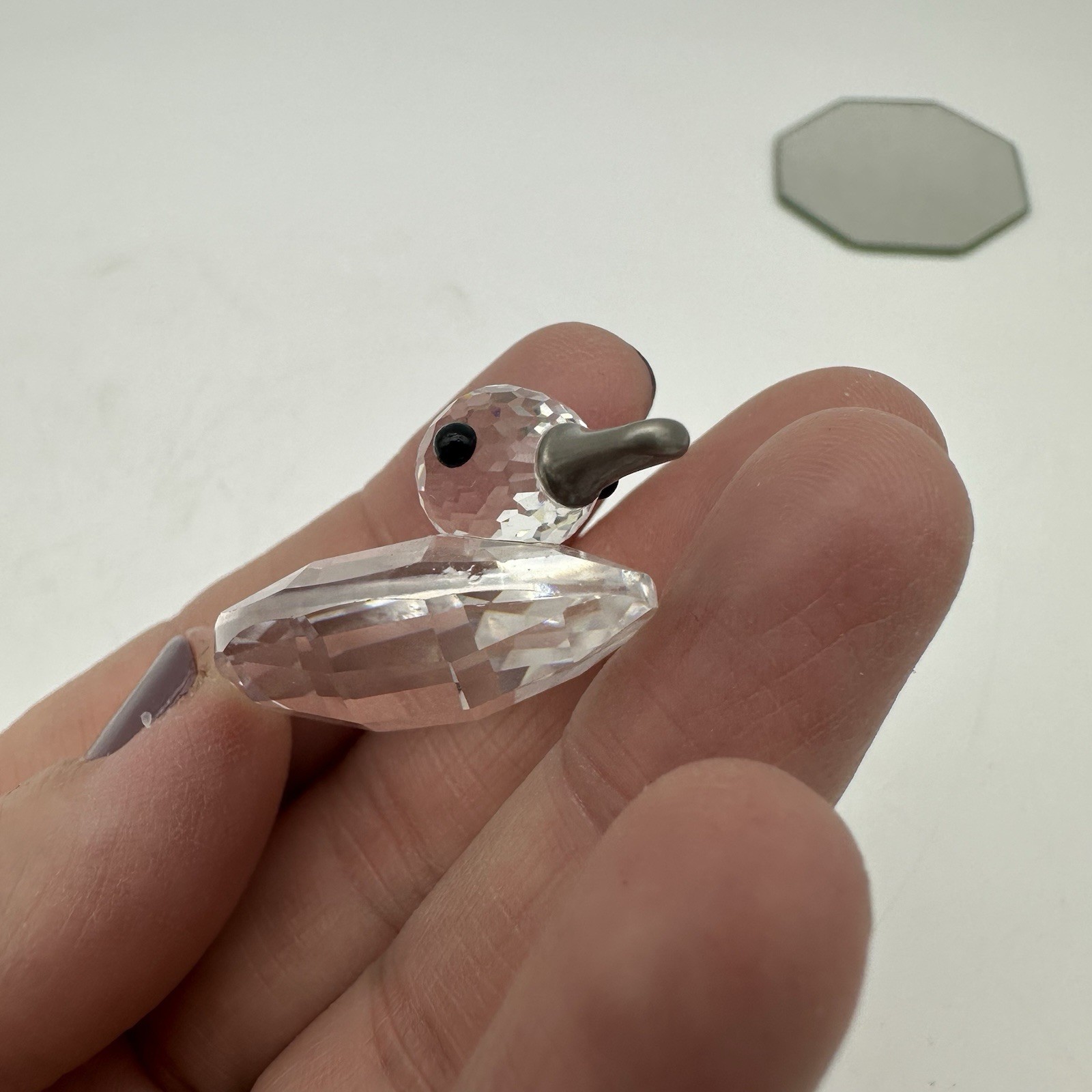 Swarovski Crystal Small Duck With Glass Plate 1.5” Silver Tone Beak