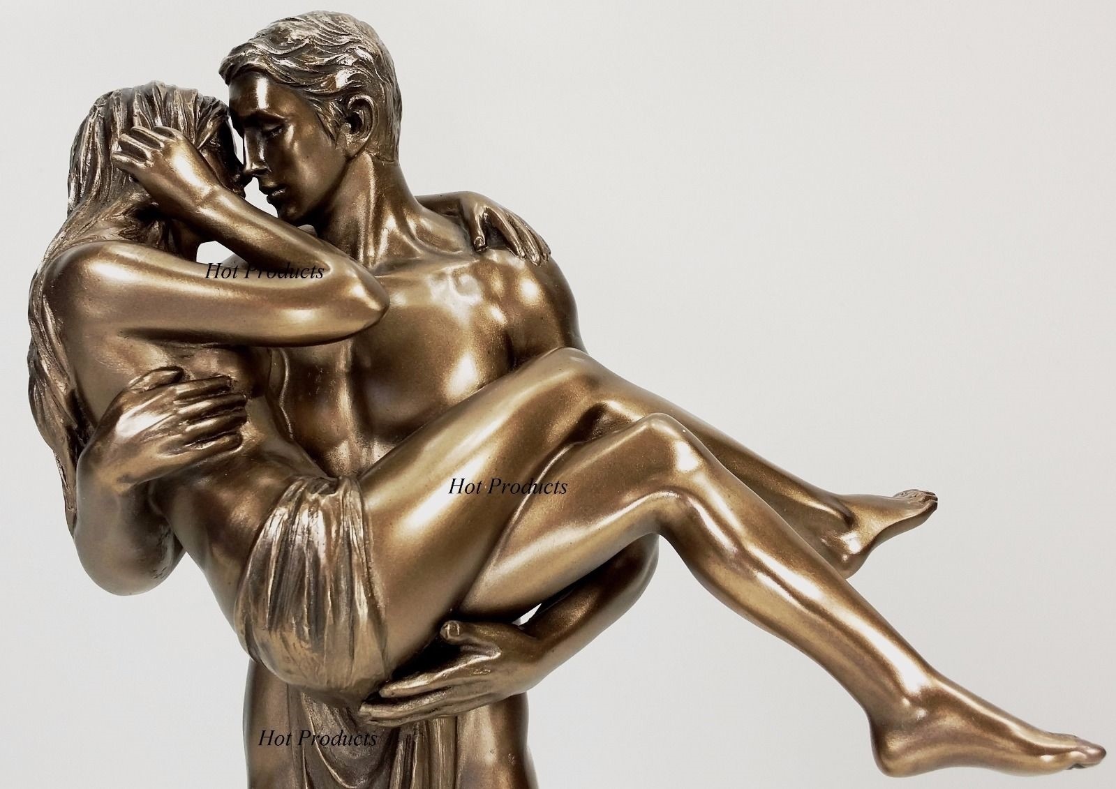 11″ LOVERS STATUE Man Carrying Woman / Male Kissing Female Statue Bronze Finish