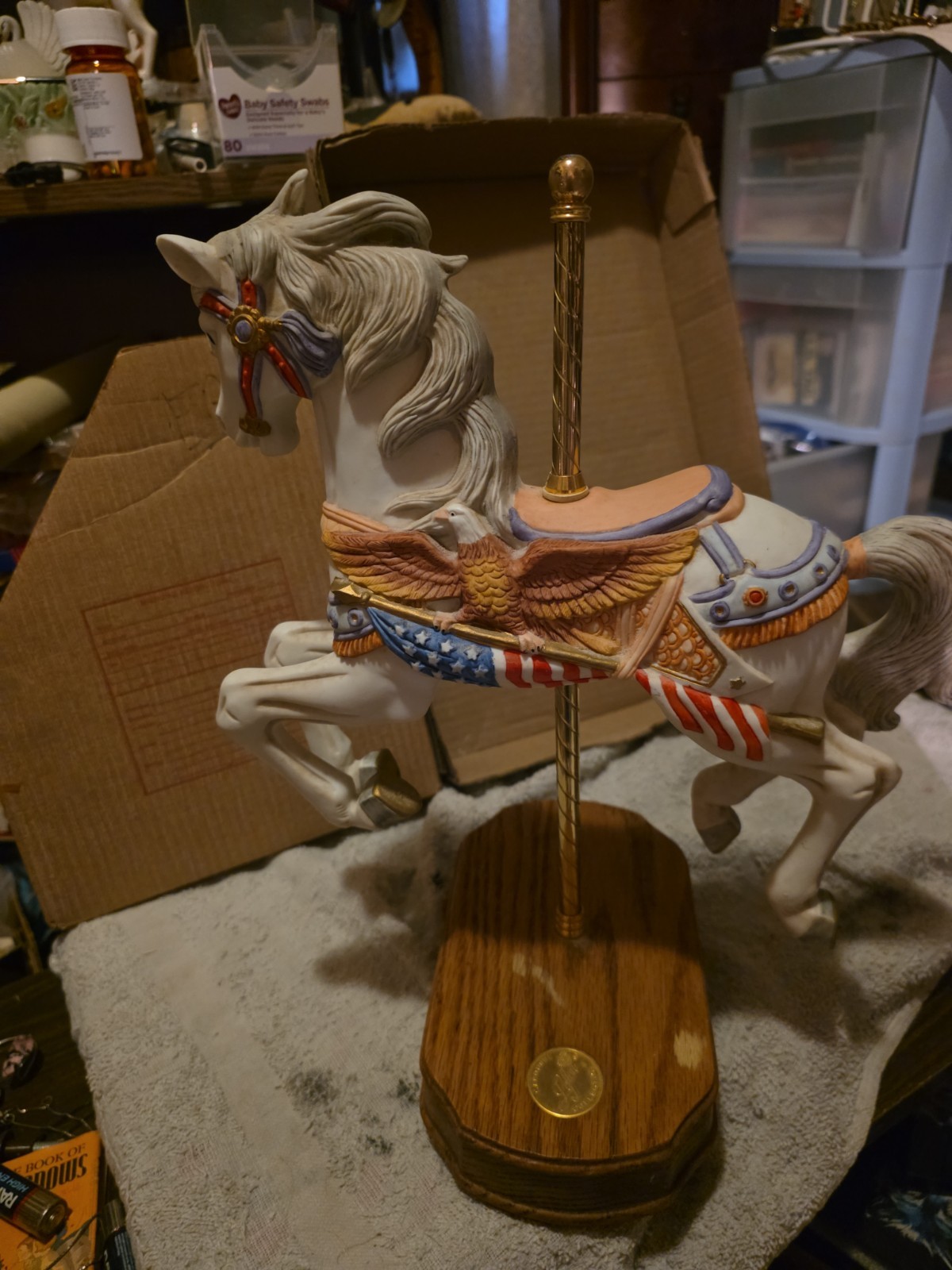 Vintage Lefton Carousel Horse, Porcelain, Wood Base, Wind Up, Musical