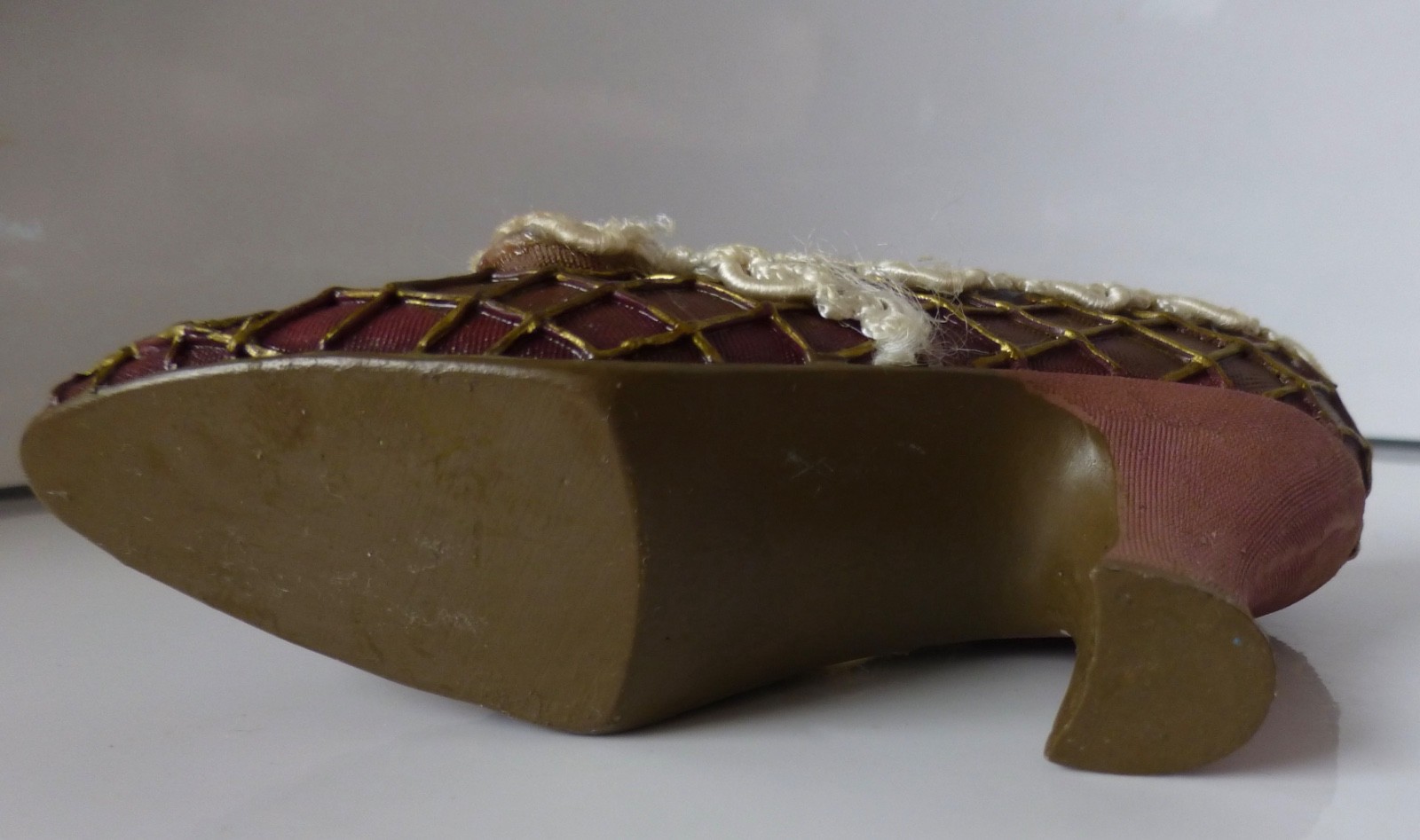 Lot of 2 Resin Fashion Shoes with Fabric & Beaded Embellishments