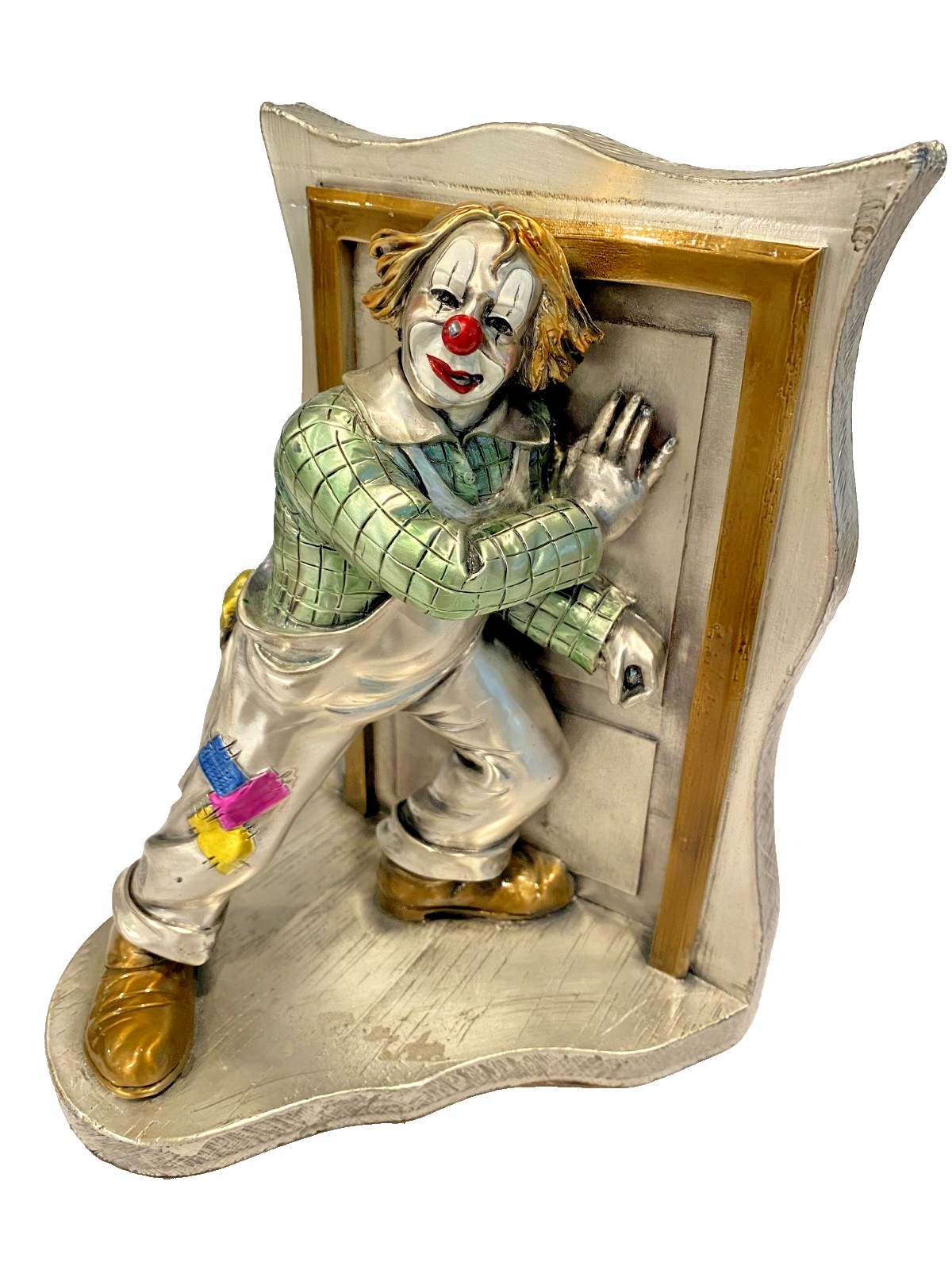 Vintage Mida Silver Plated Resin Clown Statue Bookend 925 Argento Hobo