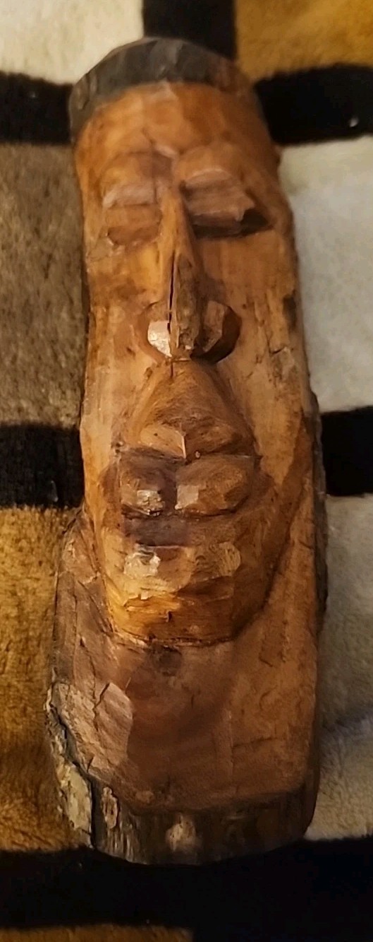 1991 Hand Carved Wooden Head Face Of Man Primitive Folk Art Signed By Artist FP