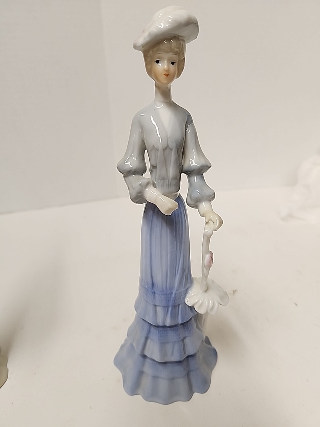 ALBERT E. PRICE Figurine Elegant Lady with Hat & Umbrella 9″ Tall Vintage