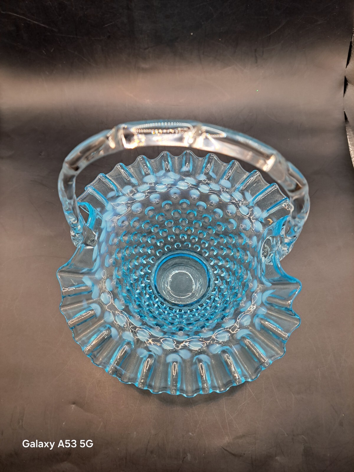 Vintage Aqua Blue Fenton Hobnail Opalescent Bridal Basket-Rare