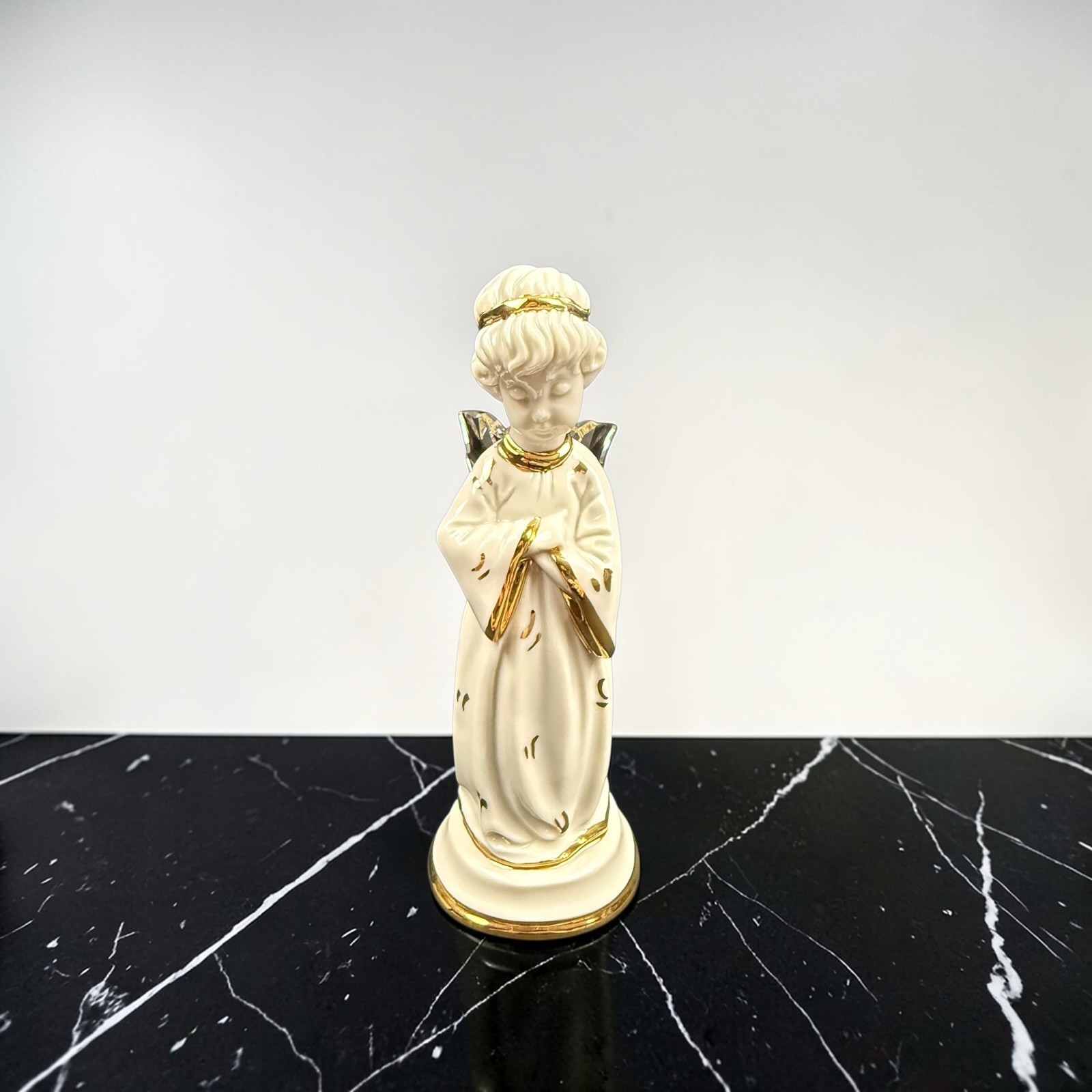 RG Porcellane Capodimonte Limoges Praying Angel Figurine White Gold Swarovski