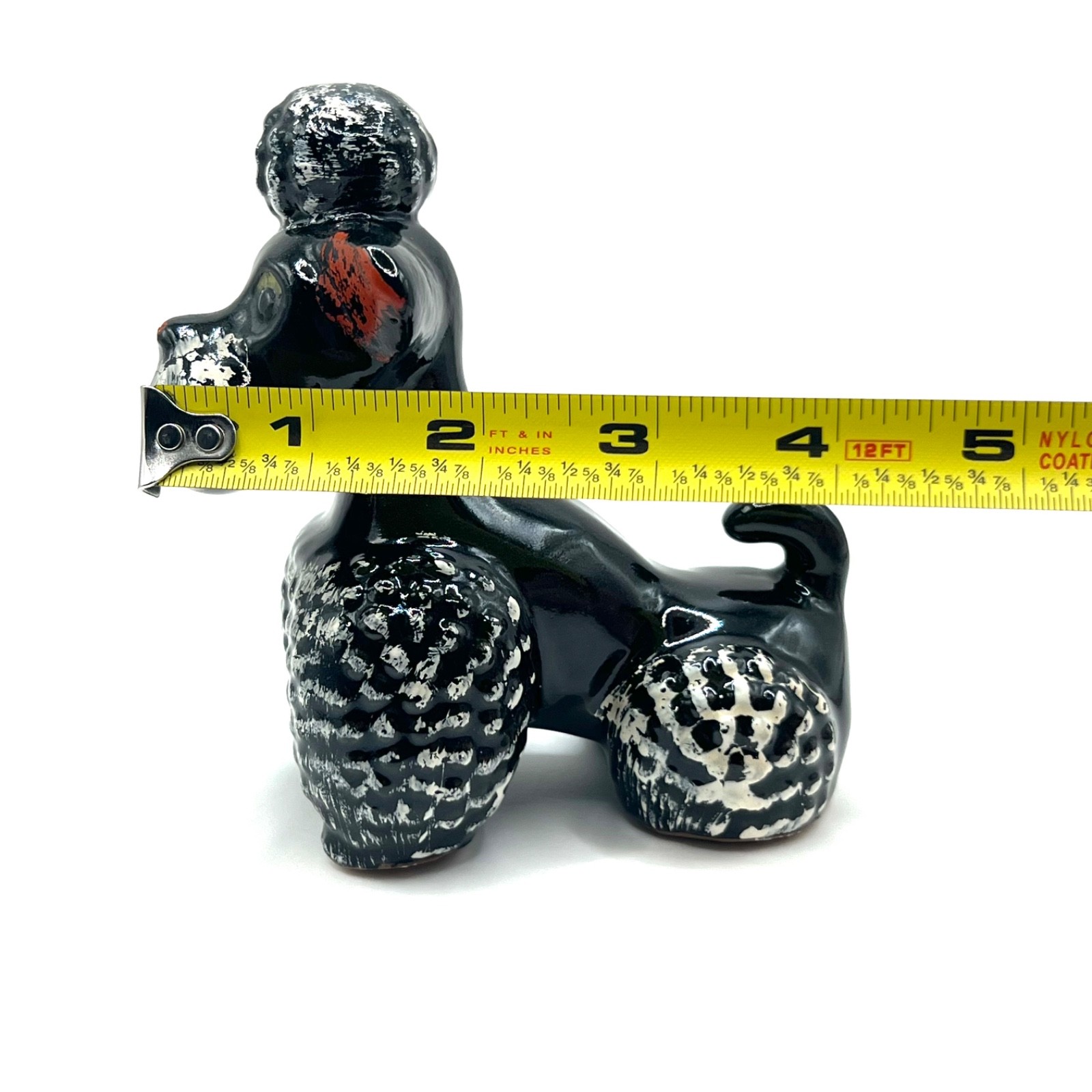 1950s Ceramic Black Spaghetti Poodle Family Set 3 Mom Puppies Leash Chain Japan