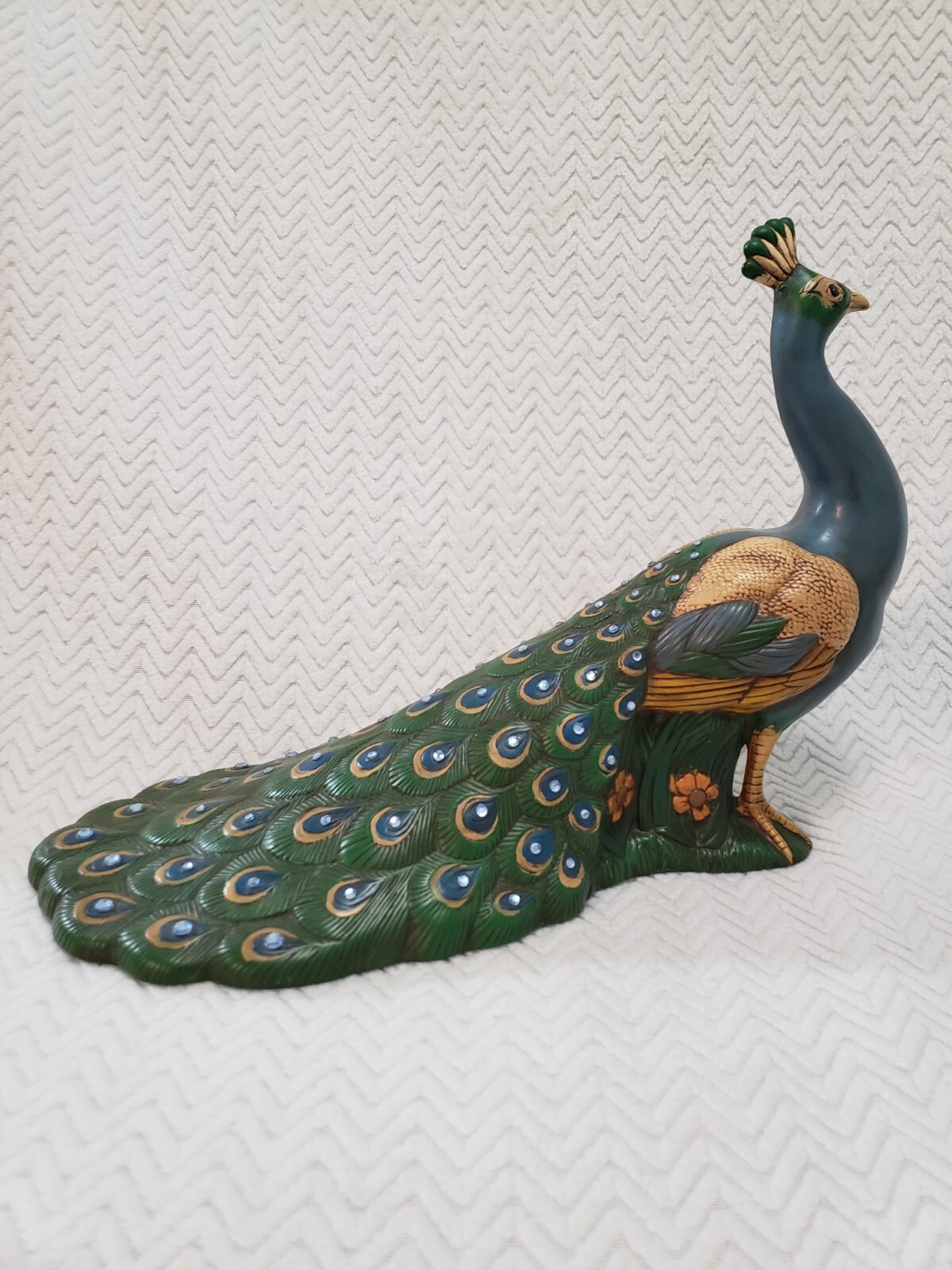 Lot Of 2 Holland Mold Peacock Hand Painted Ceramic Standing Non Lighted Decor
