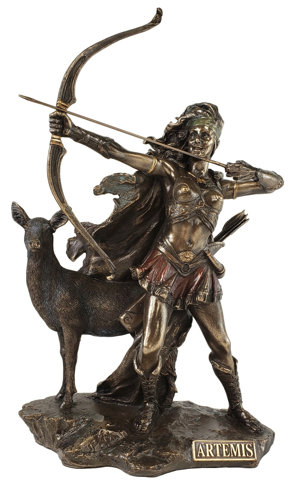 12″ Artemis Drawing Bow Greek Goddess of the Hunt and Moon Statue Bronze Finish