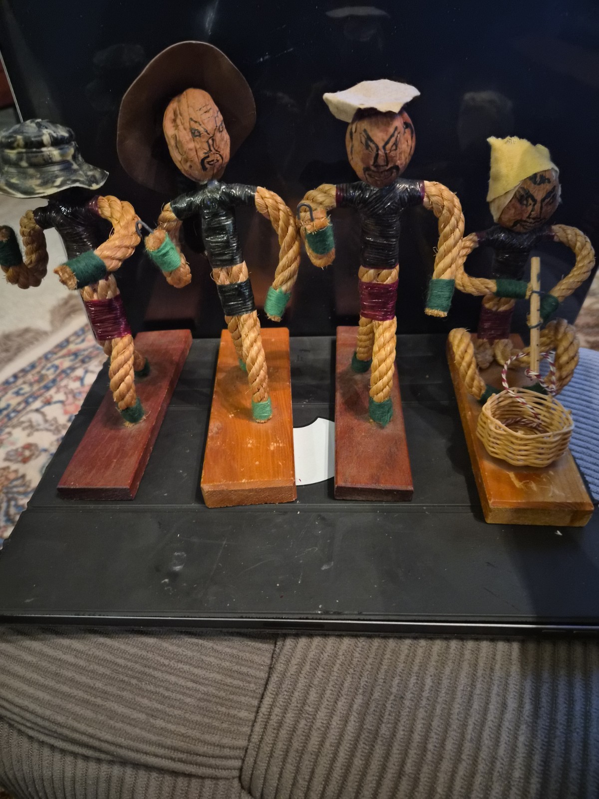 4 Vintage Handmade Rope Dolls Figurines Folk Art Pair Primitive Decor