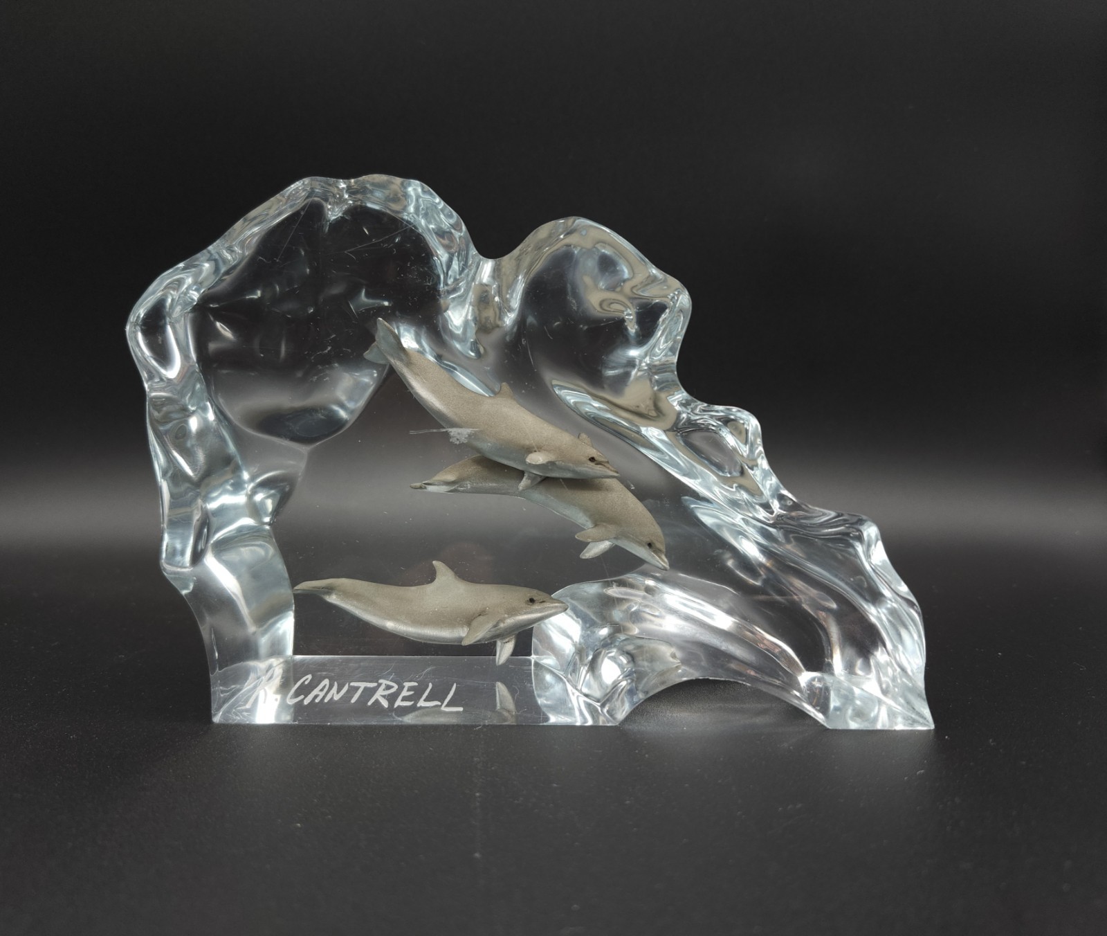 Vintage “Dolphin Wave” Lucite Limited Edition Sculpture Signed Kittie Cantrell