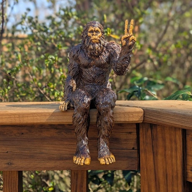 Bigfoot Peace Sign Sasquatch Yeti Statue Indoor/Outdoor for Patio, Deck, Home