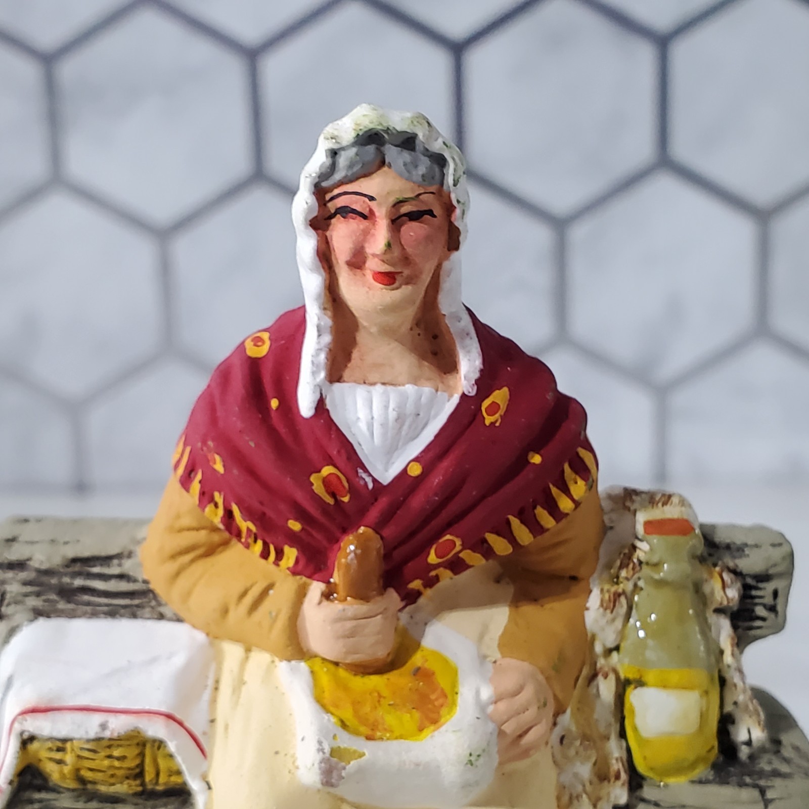M Carbonel Santon Terracotta Femme Aioli Women with Garlic Figurine France