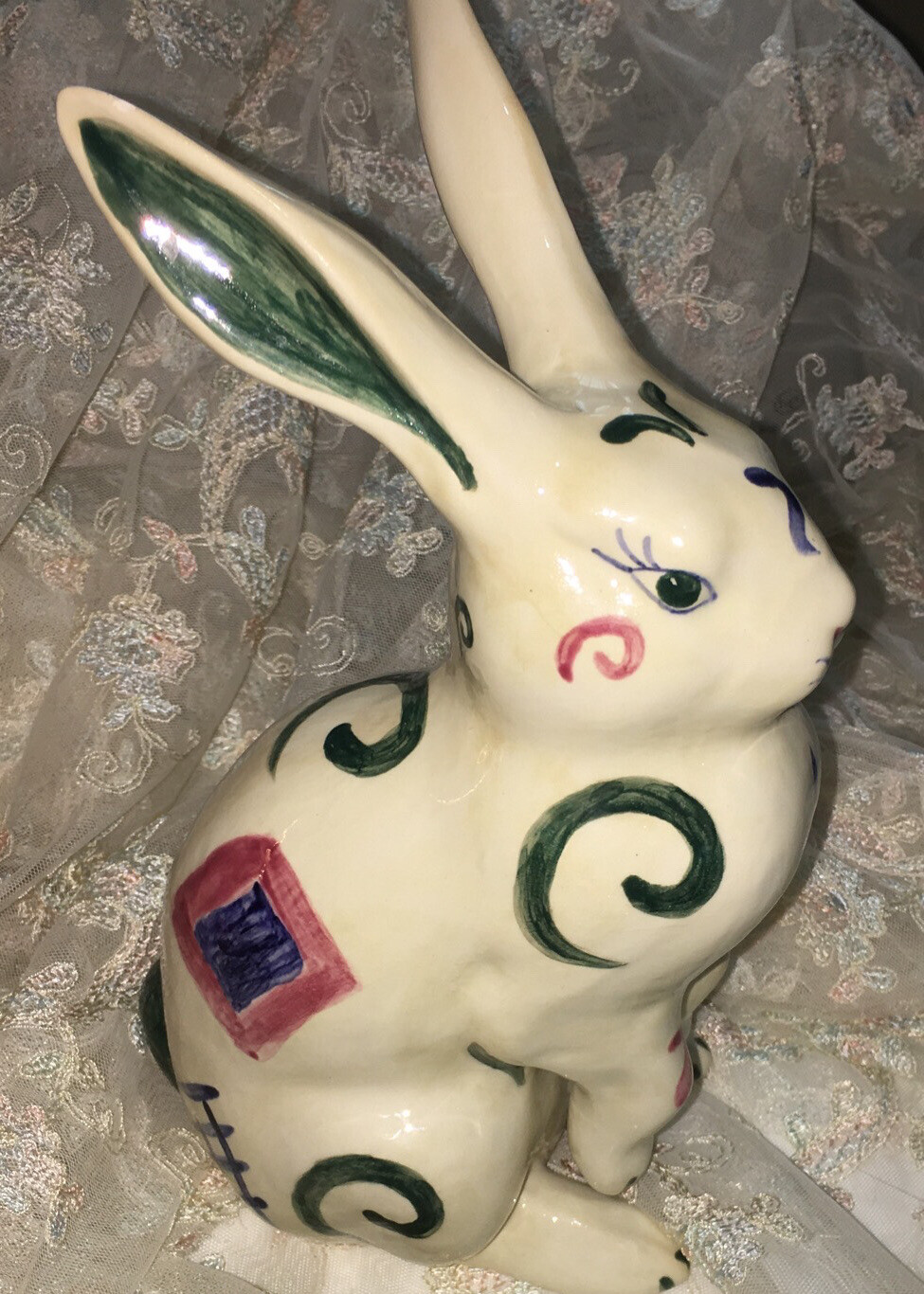 Ceramic Easter Bunny Rabbit Figurine Vintage signed by Artist