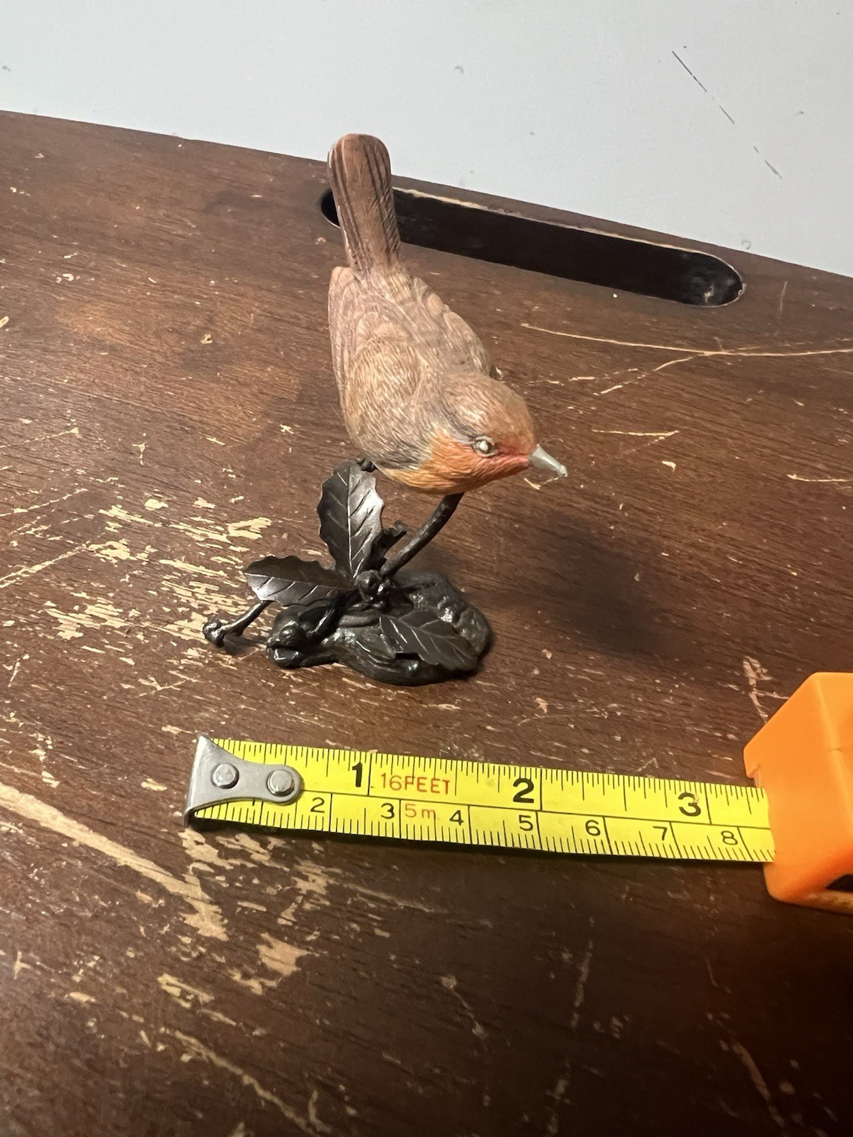 Vtg Border Fine Arts Scotland Robin on Metal Holly Branch Figurine Hand Painted