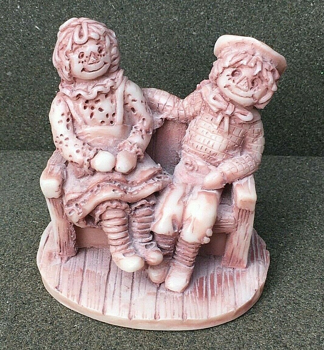 Georgia Marble Raggedy Ann and Raggedy Andy on Bench Figurine Marked Numbered