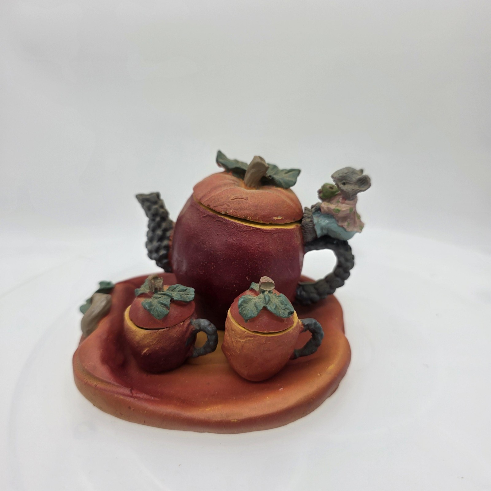 Miniature Unmarked Resin Pumpkin Mouse Tea Set Small Fall Multicolor Decor