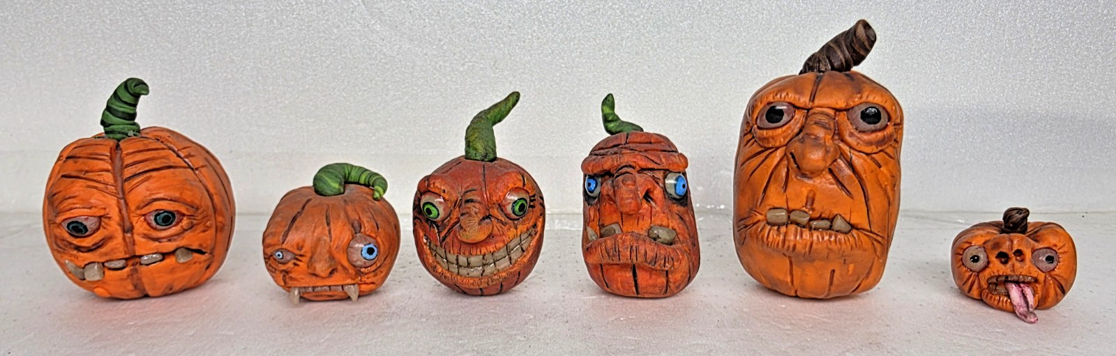Ugly Polymer Clay Jack-O’-Lantern Handmade Sculptures Set Of 6