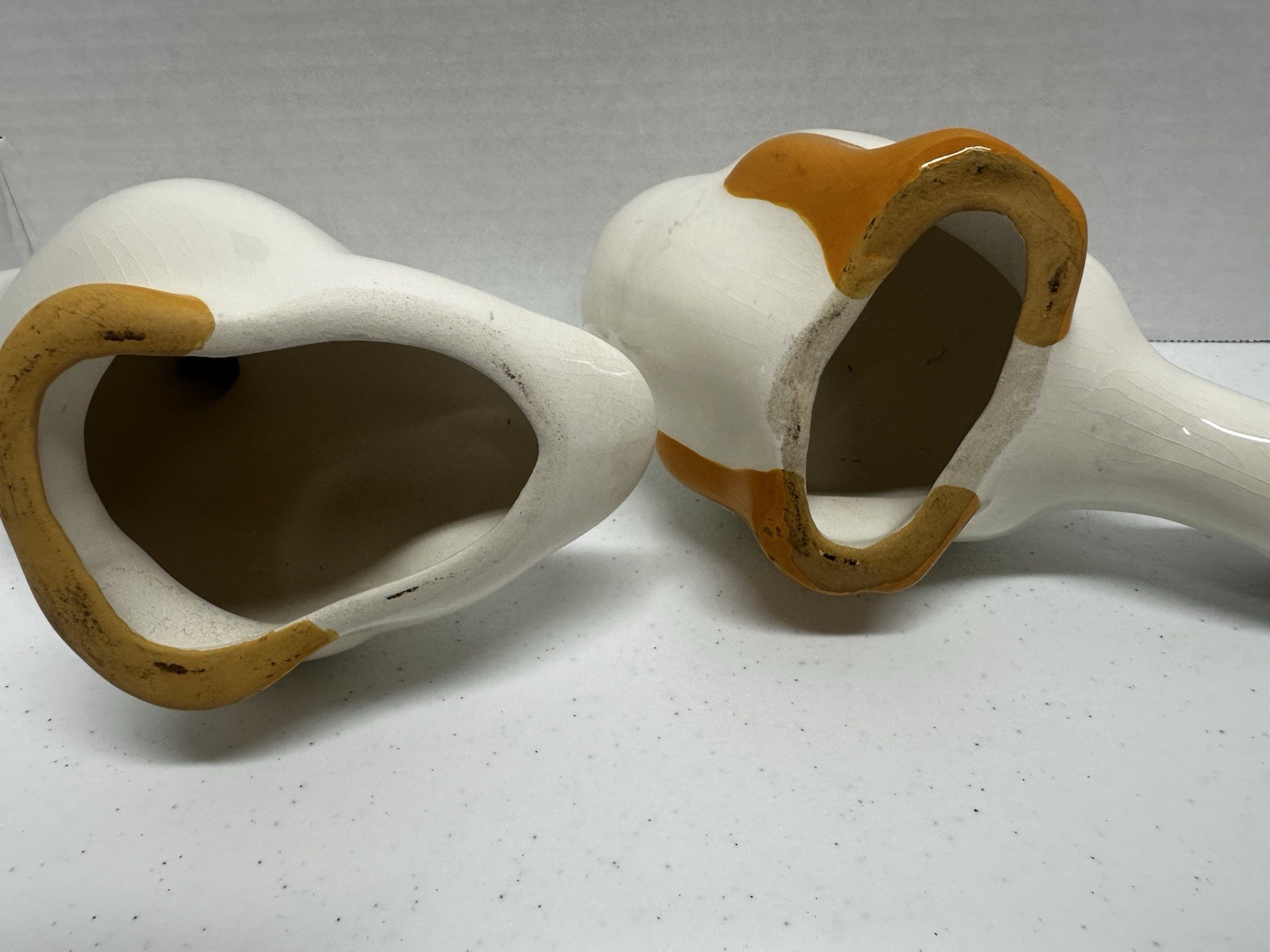 Vintage Ceramic Goose Figurines Pair White Farmhouse Country Cottage Decor