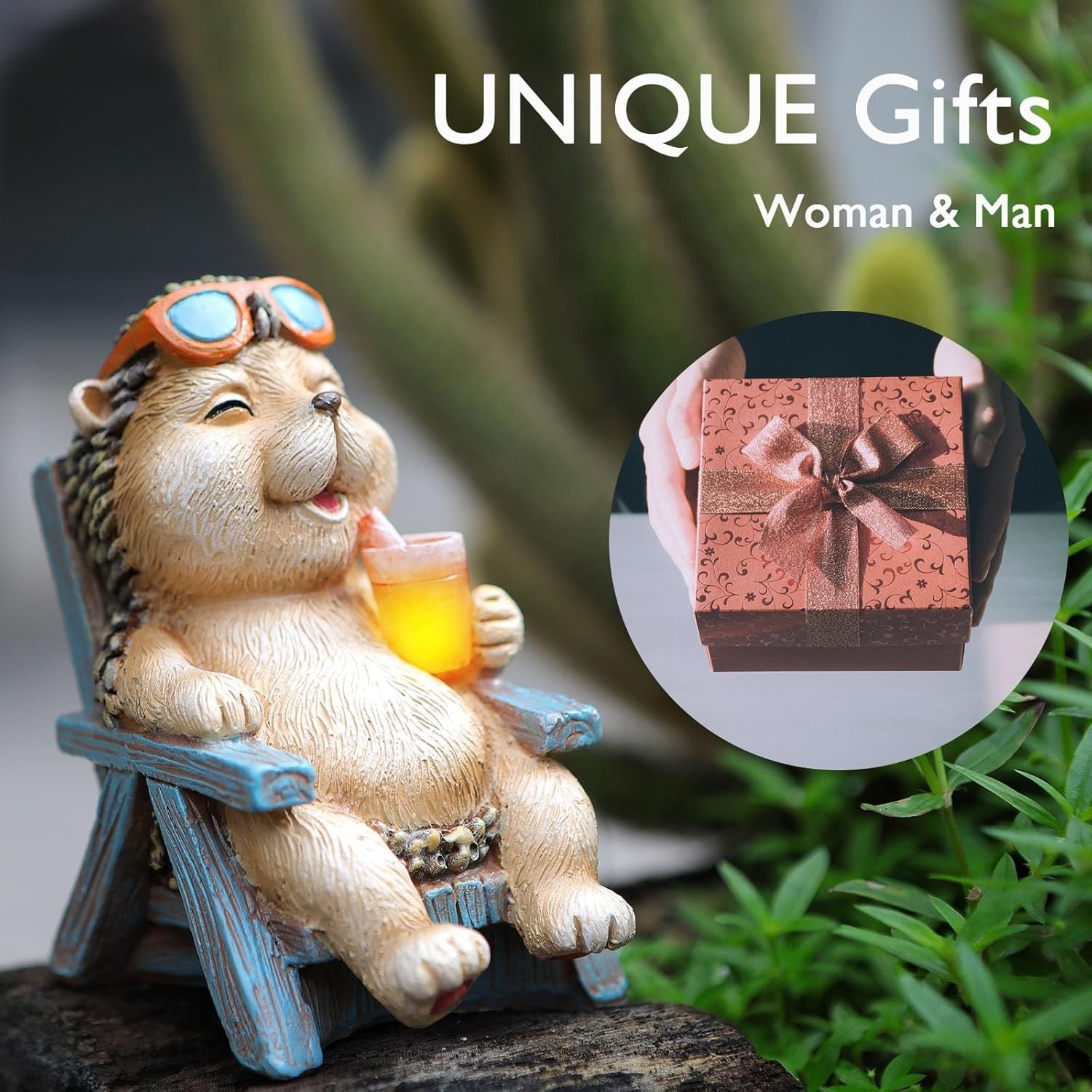 Elegant Hedgehog Solar Garden Statue – Automatic LED Lights & Durable Design