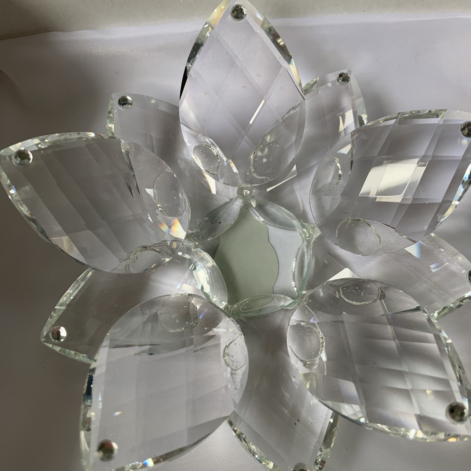 Tufano Italian Crystal Cristal Lily Flower Shaped Candleholder With Side Roses