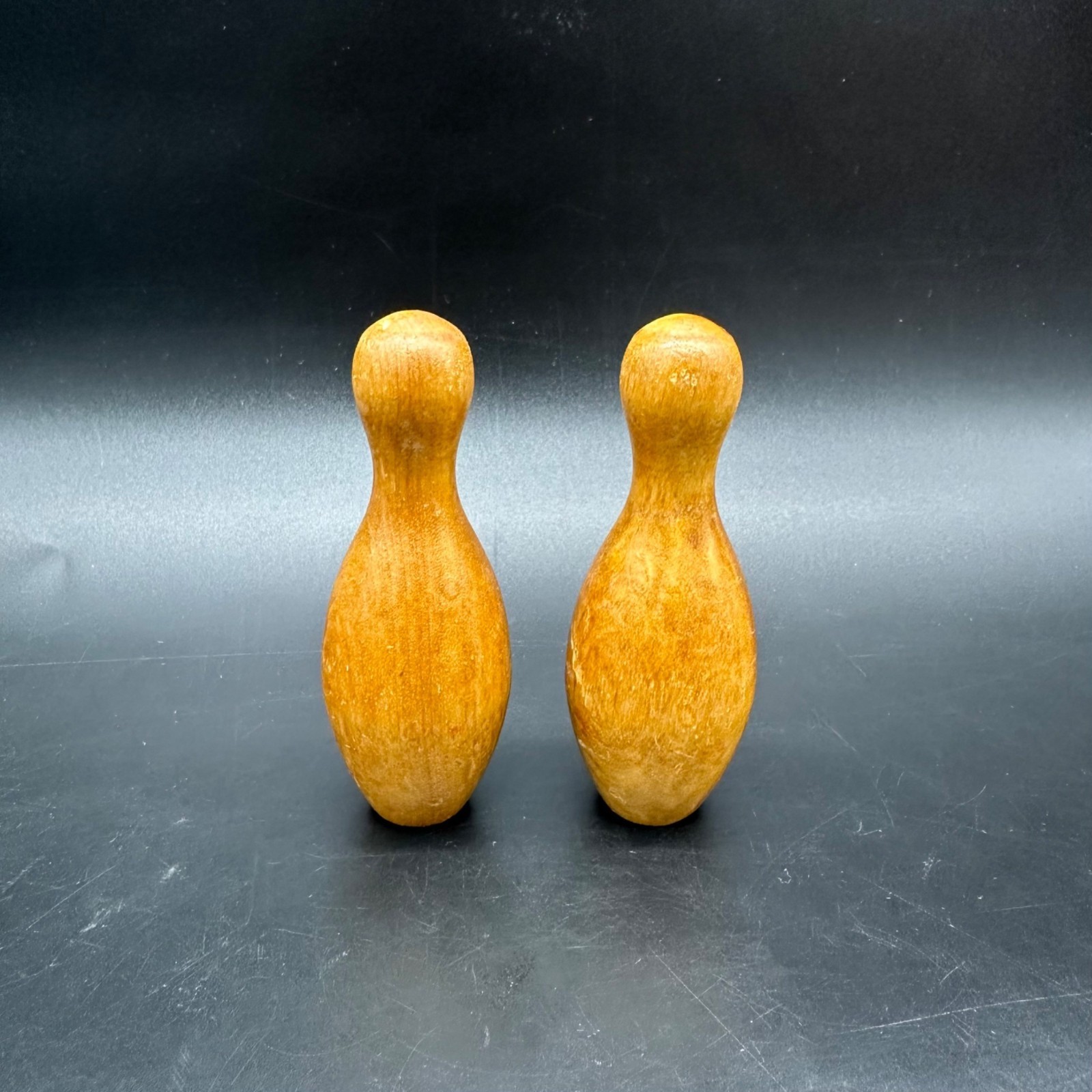Vintage Wooden Bowling Pins Figurines Miniature Brown 1950s Retro Kitsch Decor