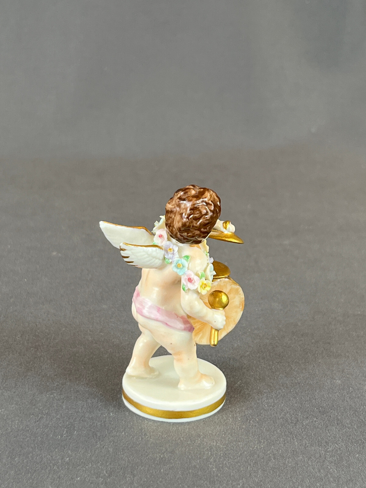 Muller Volkstedt Irish Dresden Porcelain Cherub with Drum & Cymbal 3″ Figurine