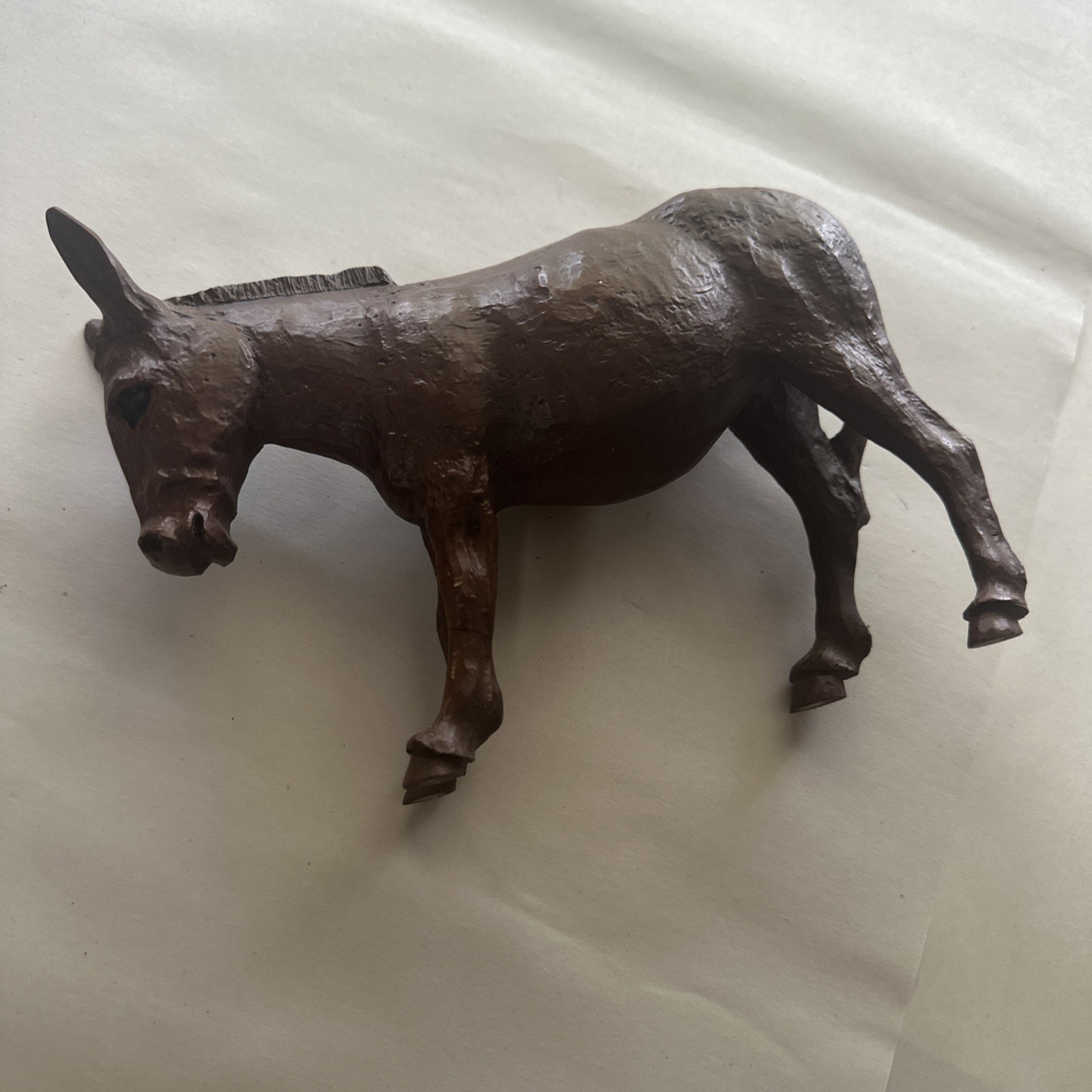 Carved Brown Donkey Figure – Red Mill Mfg 1988 – 7 Inches