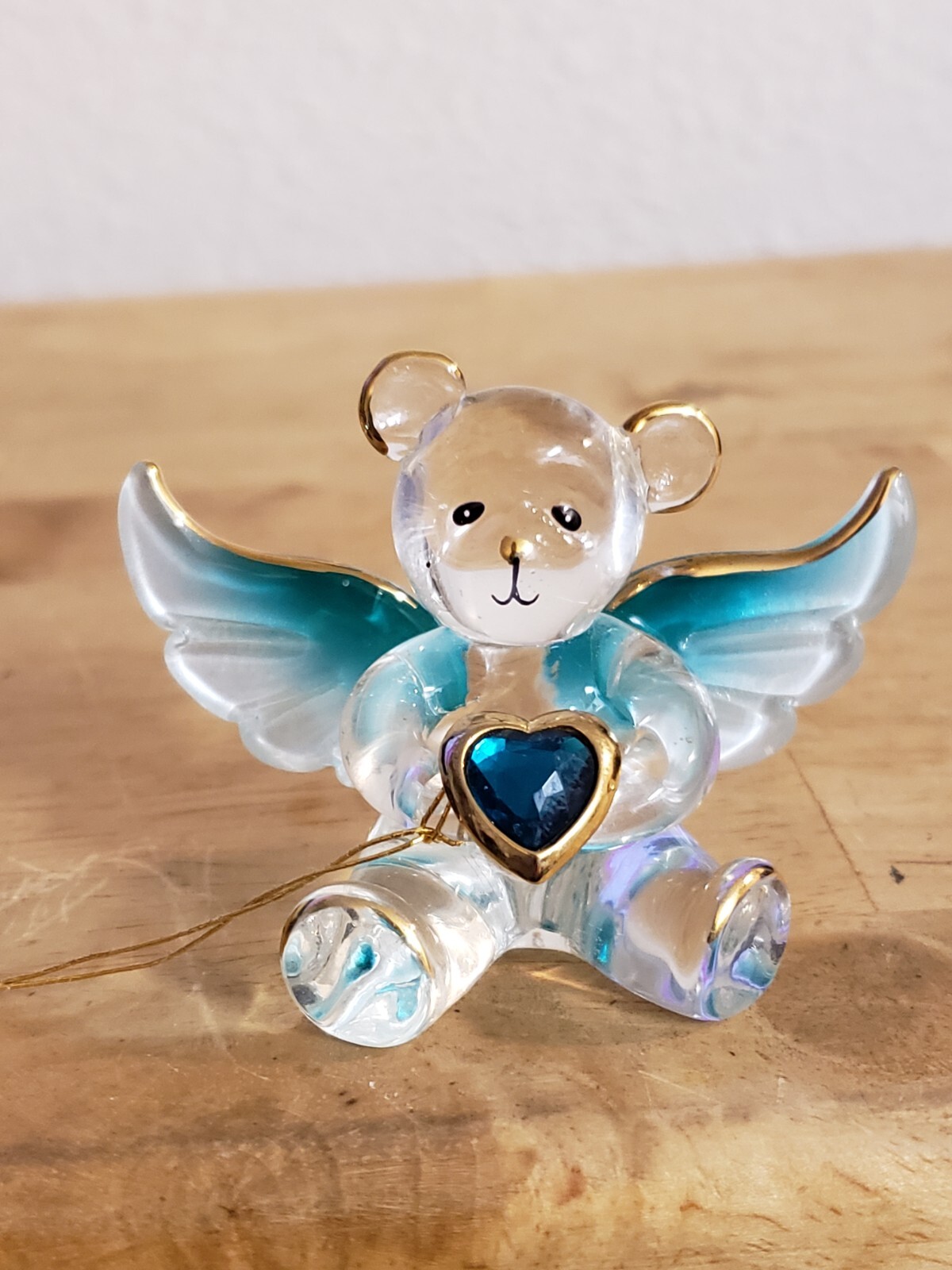 Valentine Gift, New Glass Angel Bear. 22 Kt Gold Trim, Hand Sculpted.