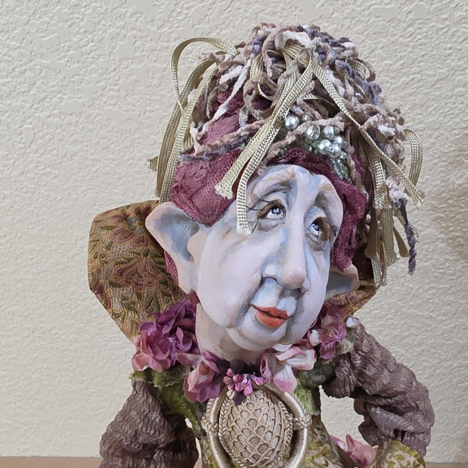 Hand Painted Fantasy Fairy Figurine Resin/Fabric Floral Dress 15″ 2000-2009