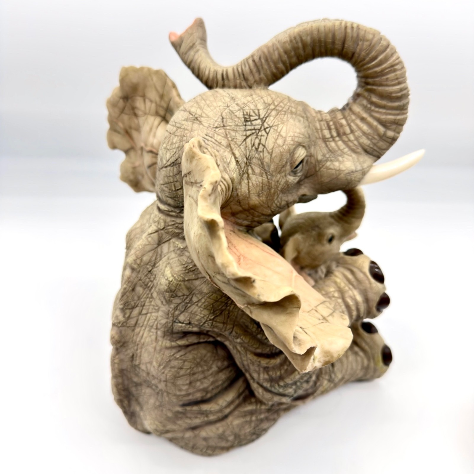 RARE 13” Montefiori Elephant Mother & Calf Heavy Alabastro Stone-Resin Italy DSN