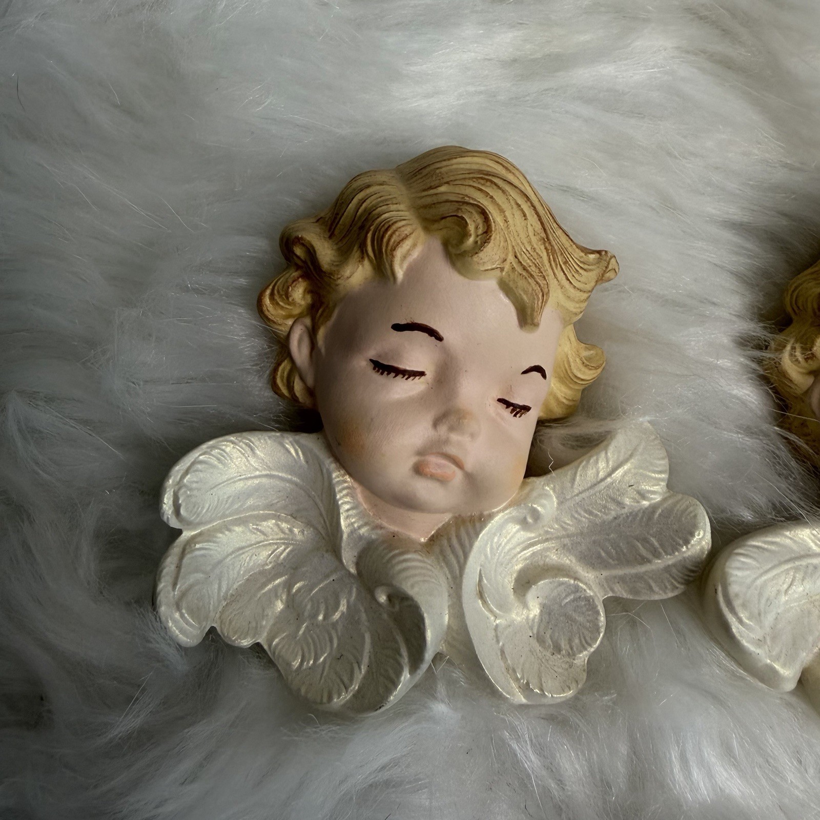 Vintage 1987 Scioto Ceramic Angel Cherub Ornament Wall Hangings Set Of 3
