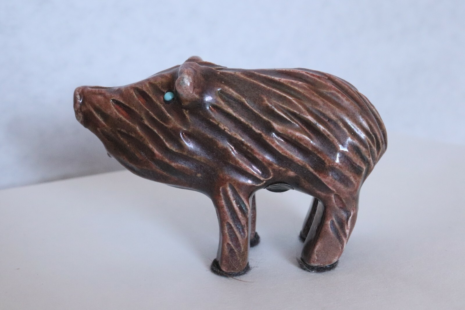 Miniature Ceramic Wild Boar Figurine Beautiful Brown Glazed Surface 2″H x 3″ L