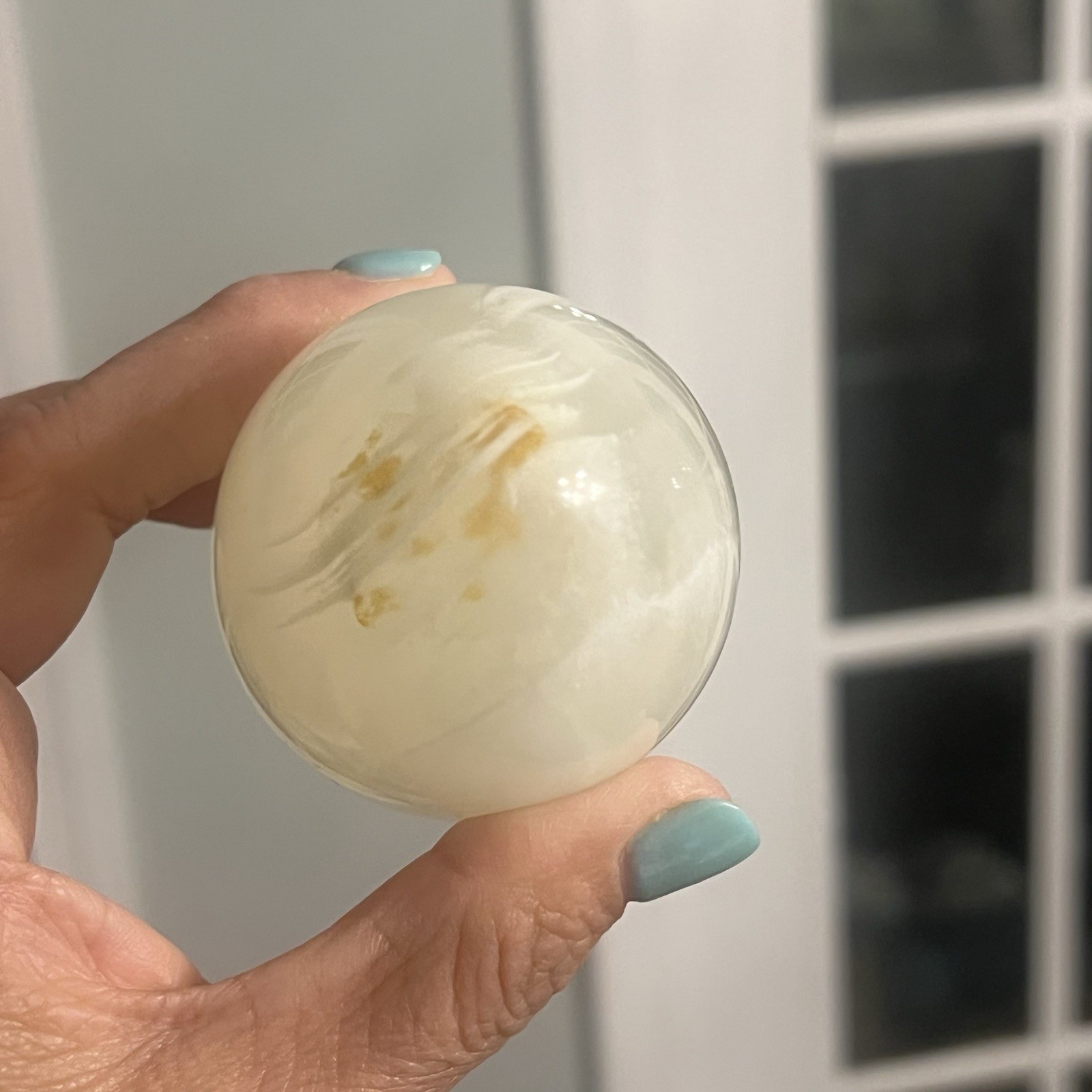 Vintage Polished Marble Egg Hand Carved With Clear Acrylic Stand 3″ Egg