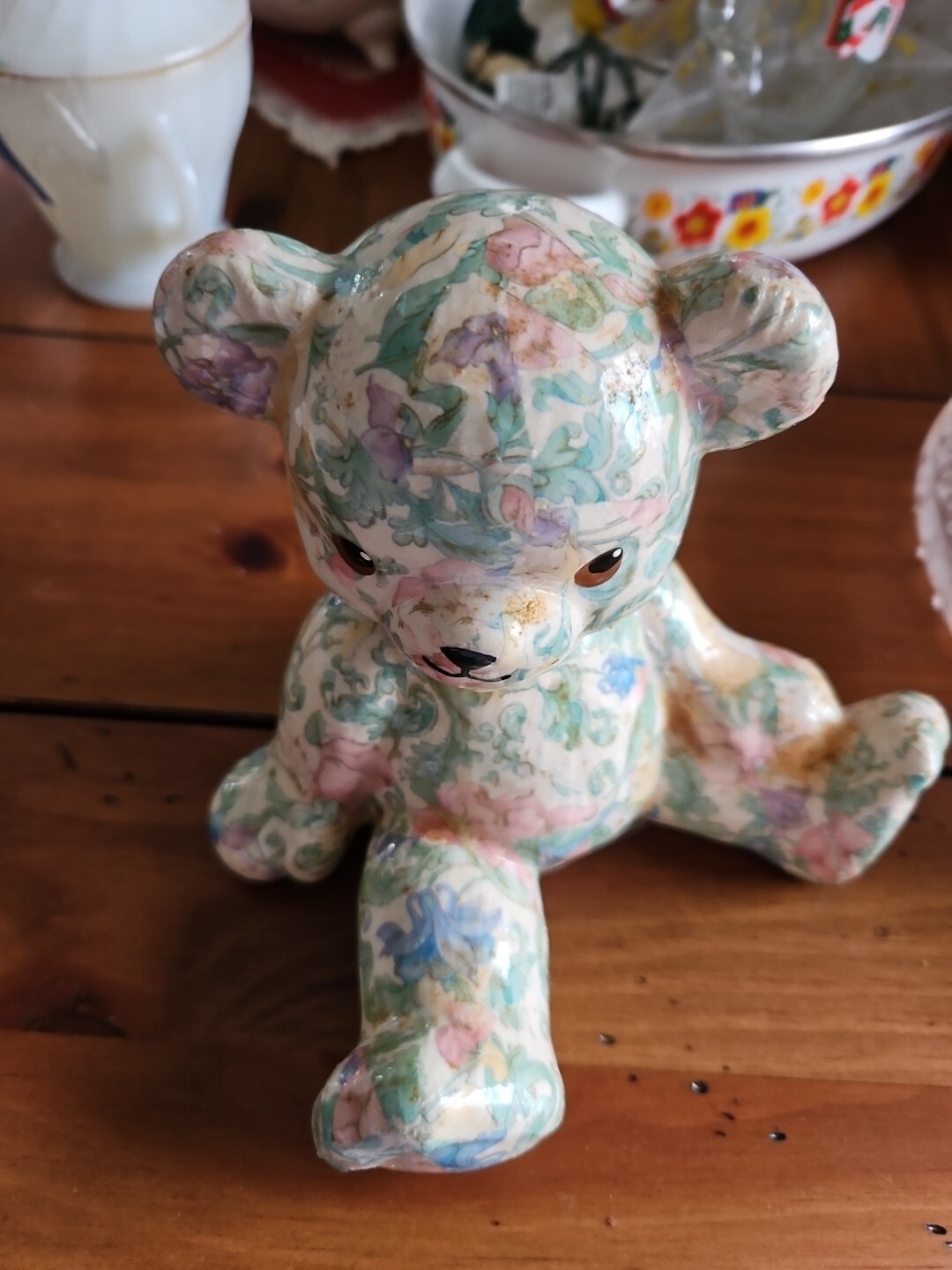 Vintage Decoupage Teddy Bear Figurine Made In CANADA