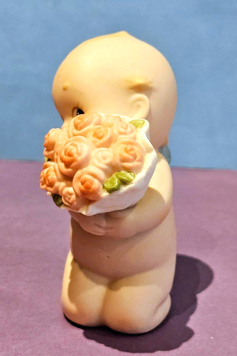 Jesco KEWPIE Doll Angel Holding Roses Bisque Figurine 1993 Porcelain 3.25 In EUC