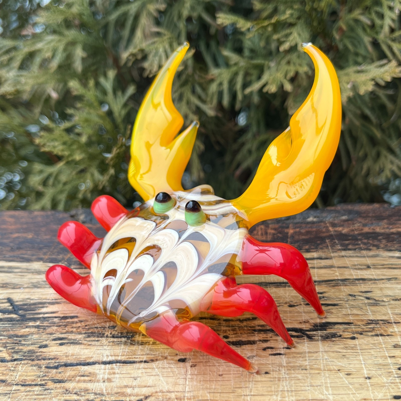 Large Glass Crab Figurine Murano Style Hand Blown Coastal Ocean Desk Decor