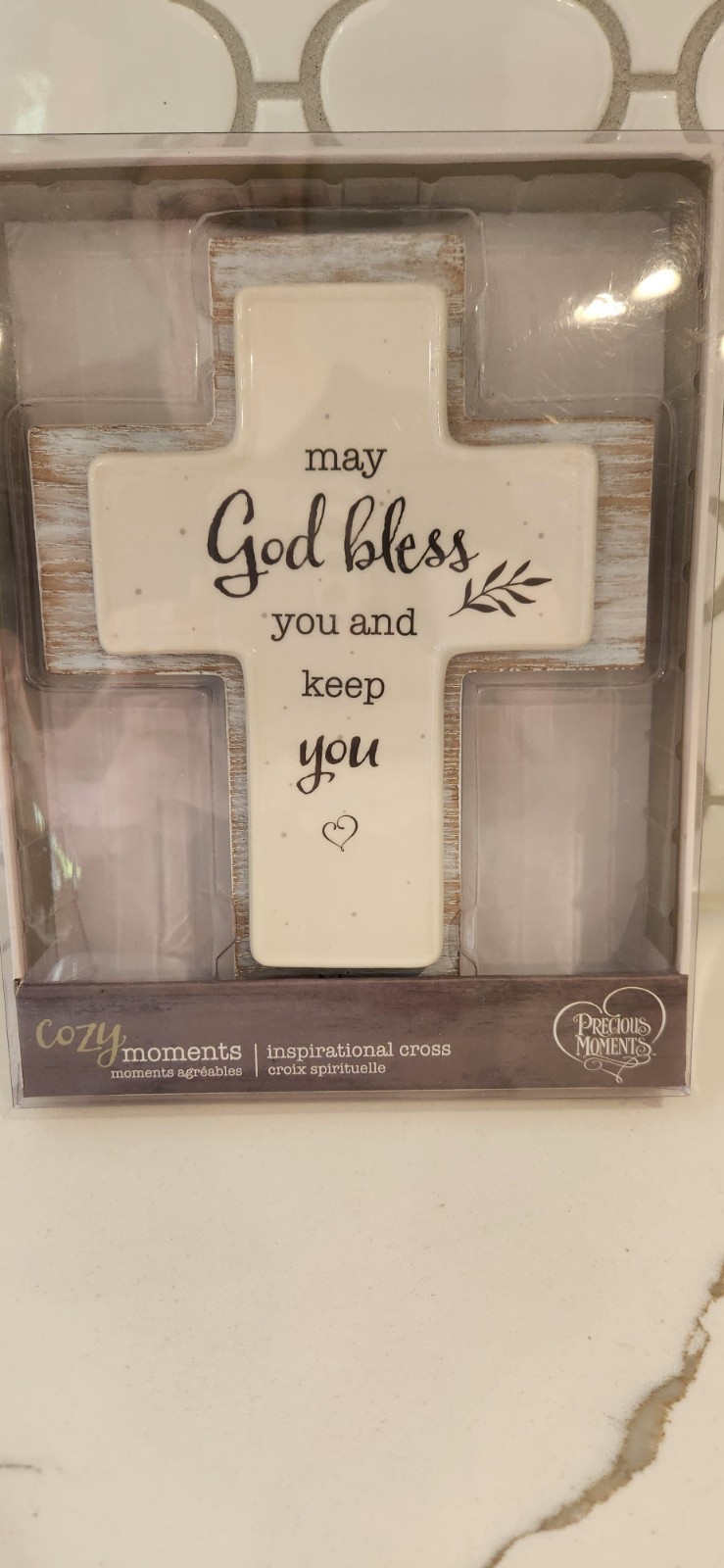 New Precious Moments May God Bless You And Keep You 8″ Wood and Ceramic Cross