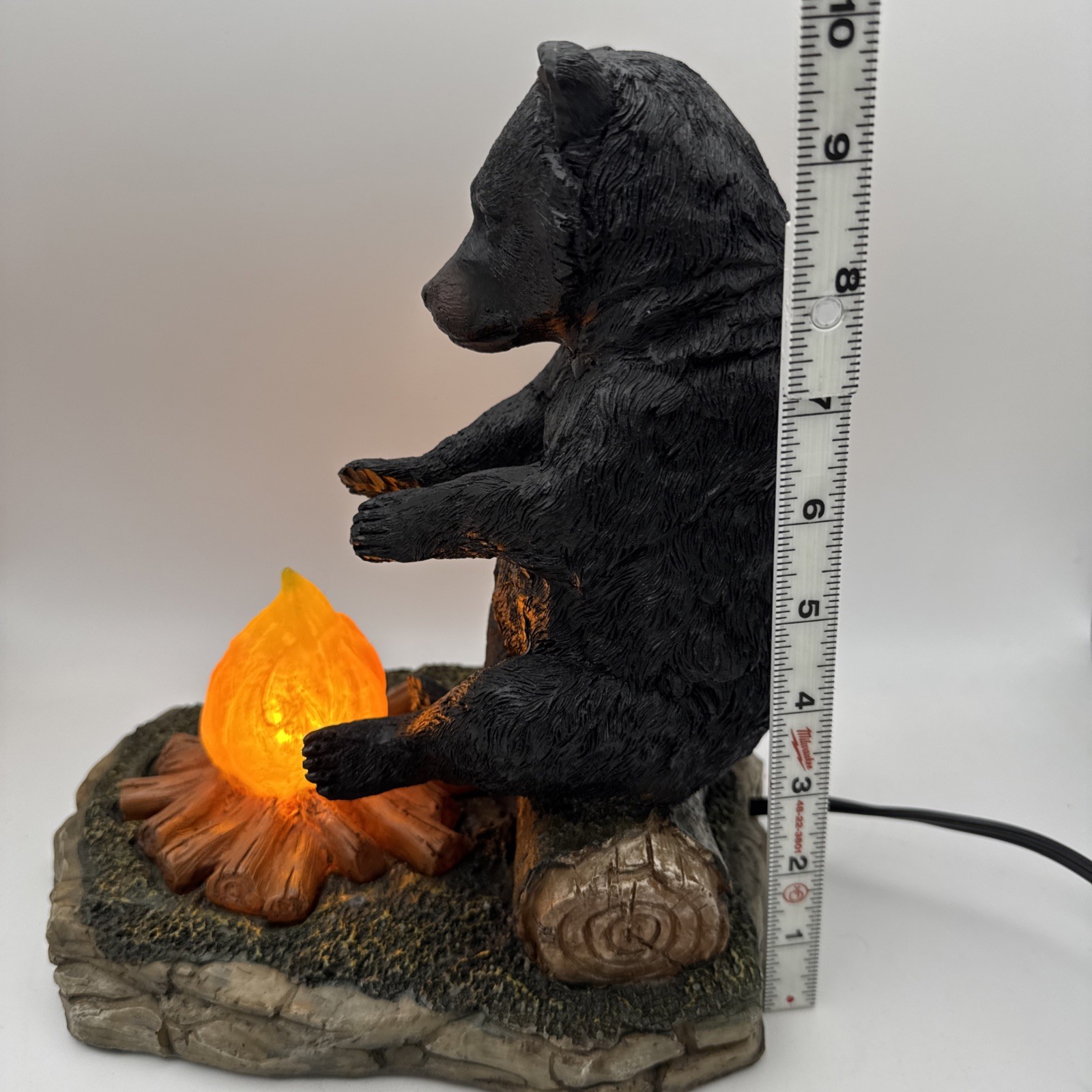 Ebros Rustic 10” Black Bear On Log Warming Paws By Campfire Night Light Statue